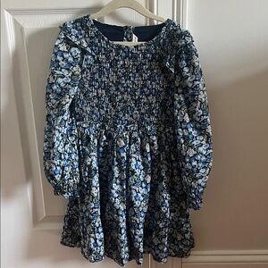 Janie and Jack Blue Floral Smocked Long-Sleeve Dress